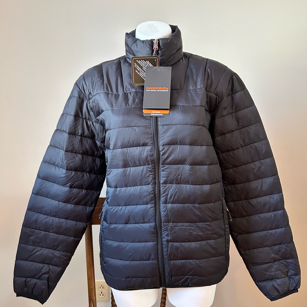 Navy Puffer Jacket Mens  Small Zip Pockets Hawke & Co